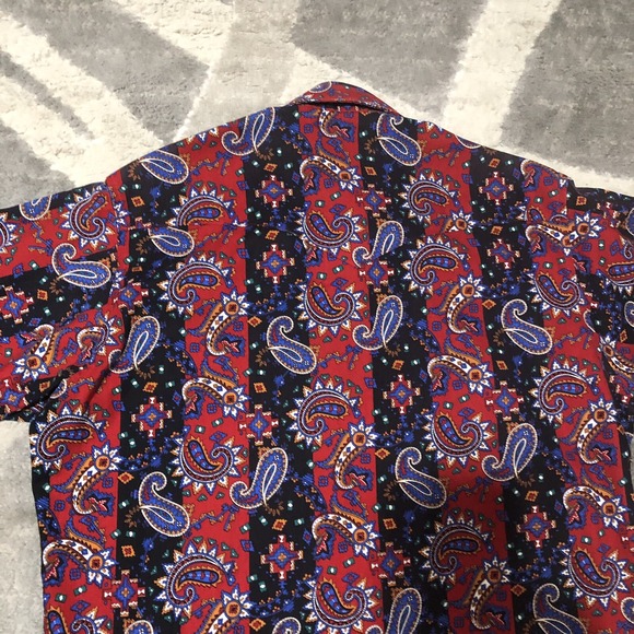 VTG Wrangler Western Shirt Men X-Long Tails M 16-33 Blue Paisley Rockabilly USA - Picture 12 of 14